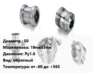Клапан нержавеющий 50 19нж53нж Ру1.6 обратный от -60 до +565